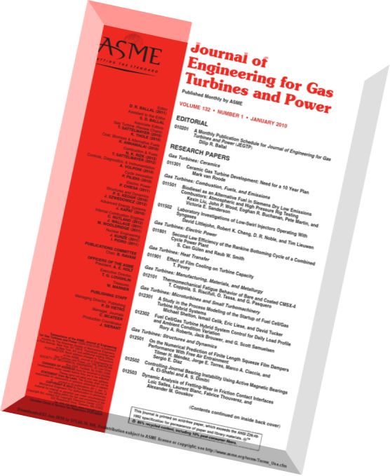 Journal of Engineering for Gas Turbines and Power 2010 Vol.132, N 1