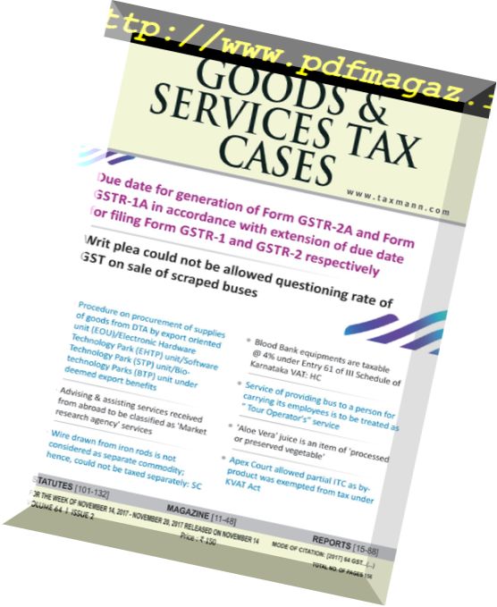 Goods & Services Tax Cases – 14 November 2017