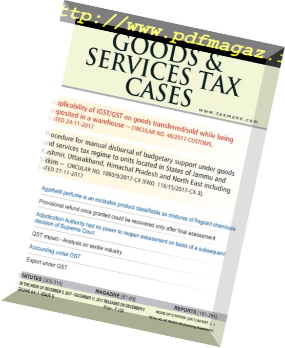 Goods & Services Tax Cases – 5 December 2017