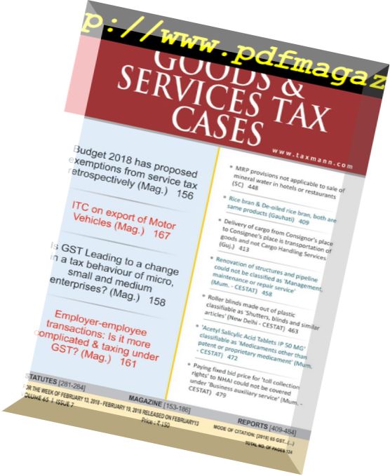 Goods & Services Tax Cases – 13 February 2018