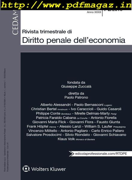 Rivista Trimestrale di Diritto Penale dell’Economia – Gennaio-Febbraio 2019