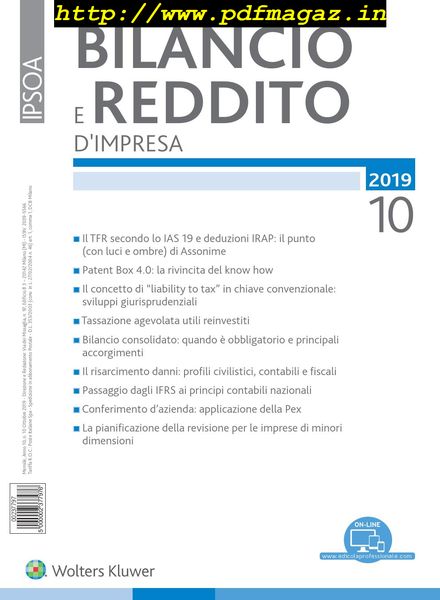 Bilancio e reddito d’impresa – Ottobre 2019