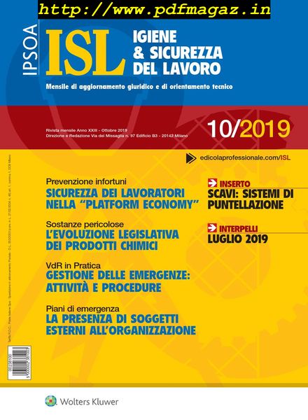 Igiene & Sicurezza del Lavoro – Ottobre 2019