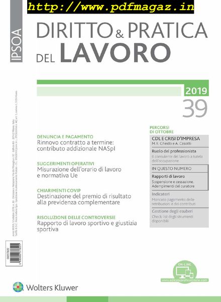 Diritto e Pratica del Lavoro – 12 Ottobre 2019