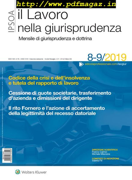 Il lavoro nella giurisprudenza – Agosto-Settembre 2019