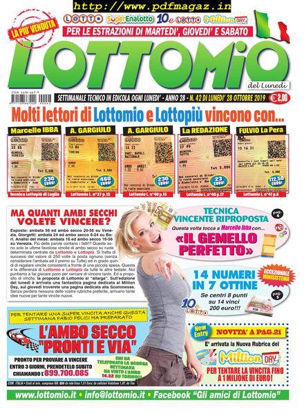 Lottomio del Lunedi – 28 Ottobre 2019