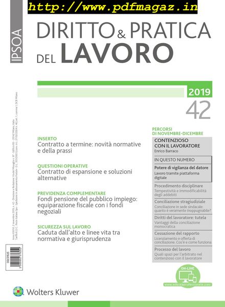 Diritto e Pratica del Lavoro – 2 Novembre 2019