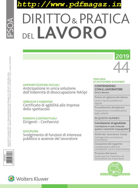Diritto e Pratica del Lavoro – 16 Novembre 2019