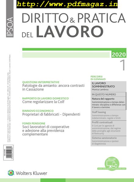 Diritto e Pratica del Lavoro – Gennaio 2020