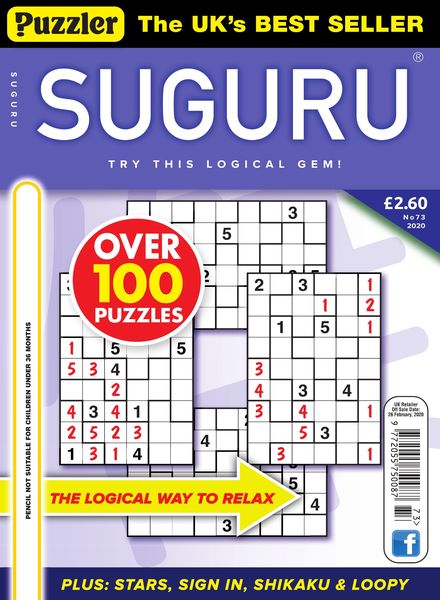 Puzzler Suguru – Issue 73 – January 2020
