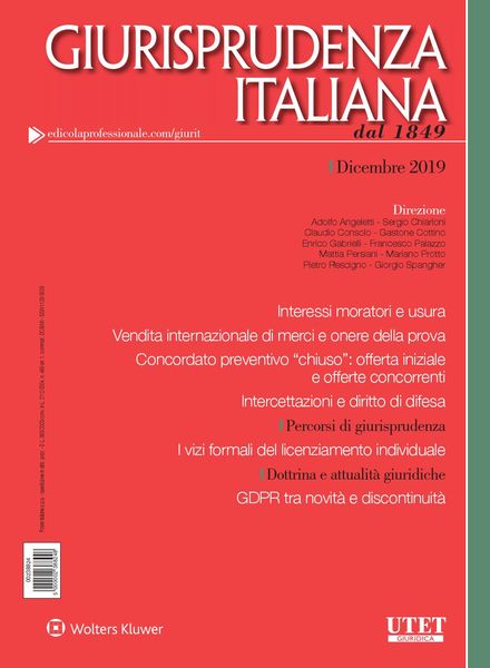 Giurisprudenza Italiana – Dicembre 2019