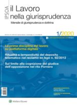 Il lavoro nella giurisprudenza – Gennaio 2020