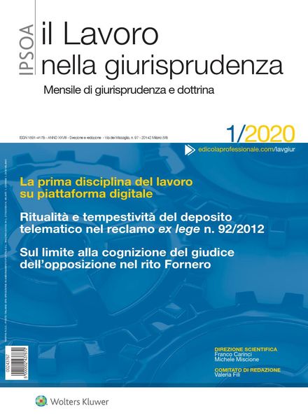 Il lavoro nella giurisprudenza – Gennaio 2020