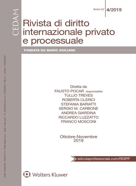 Rivista di Diritto Internazionale Privato e Processuale N.4 – Ottobre-Dicembre 2019