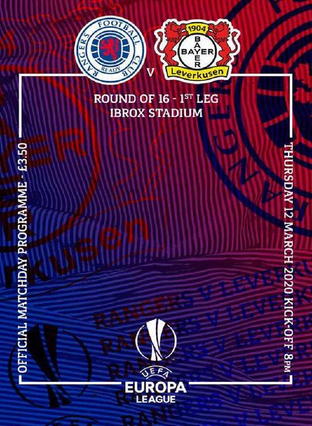 Rangers Football Club Matchday Programme – Rangers v Leverkusen – 12 March 2020