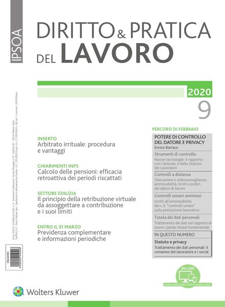 Diritto e Pratica del Lavoro – 29 Febbraio 2020