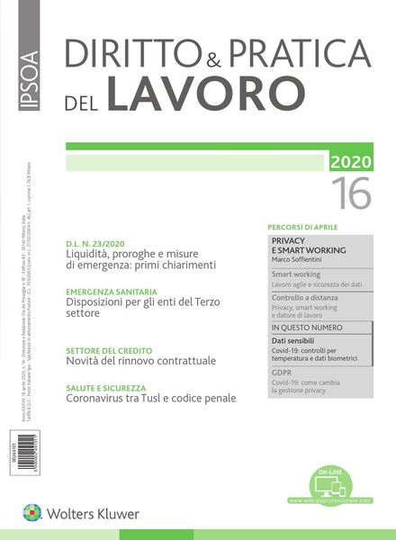 Diritto e Pratica del Lavoro – 18 Aprile 2020