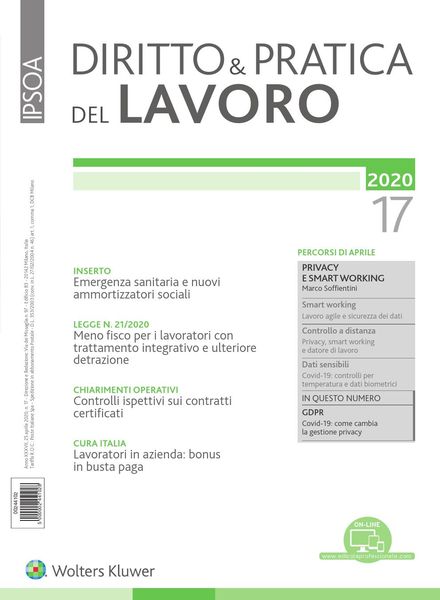 Diritto e Pratica del Lavoro – 25 Aprile 2020