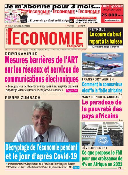 Le quotidien de l’economie magazine Afrique – 20 avril 2020