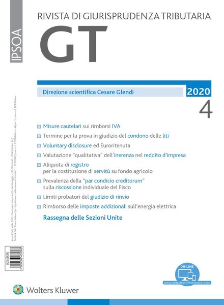 GT Rivista di Giurisprudenza Tributaria – Aprile 2020
