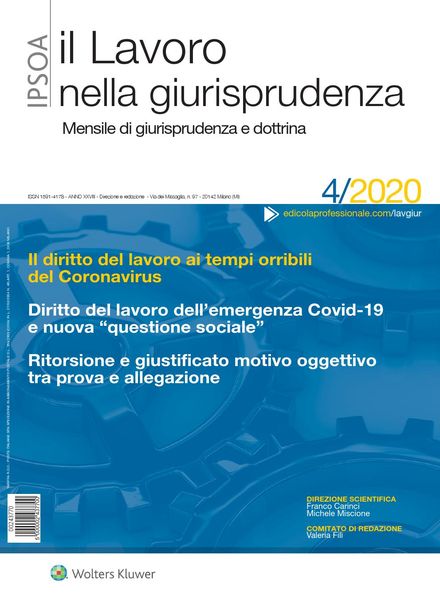Il lavoro nella giurisprudenza – Aprile 2020