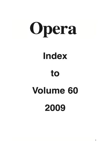 Opera – Opera Index to Volume 60, 2009
