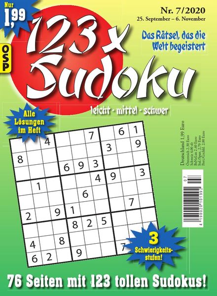 123 x Sudoku – 25 September 2020