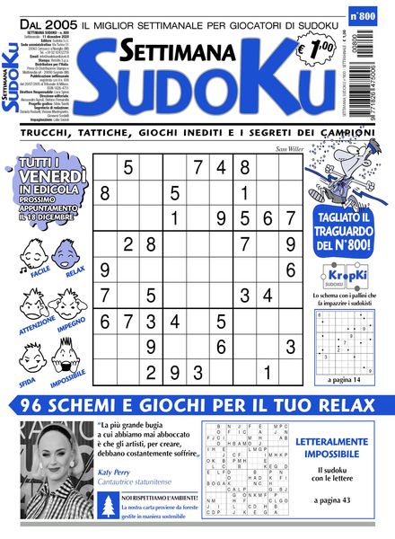 Settimana Sudoku – 09 dicembre 2020