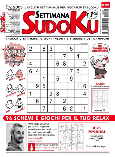 Settimana Sudoku – 08 febbraio 2021