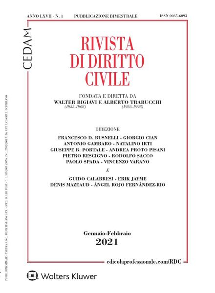 Rivista di Diritto Civile – Gennaio 2021