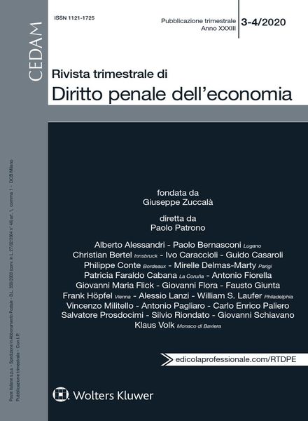 Rivista Trimestrale di Diritto Penale dell’Economia – N.3-4 2020