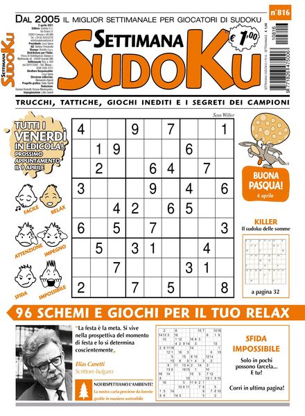 Settimana Sudoku – 31 marzo 2021