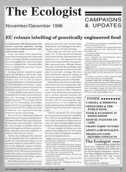 Resurgence & Ecologist – Campaigns & Updates November-December 1996