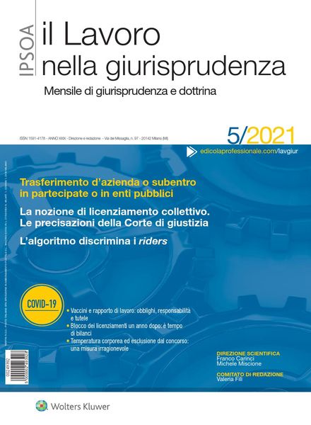 Il lavoro nella giurisprudenza – Maggio 2021