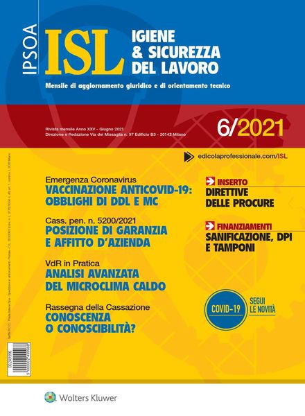 Igiene & Sicurezza del Lavoro – Giugno 2021