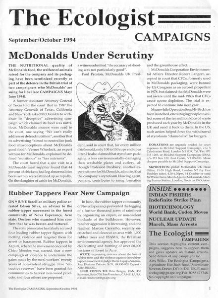 Resurgence & Ecologist – Campaigns September-October 1994