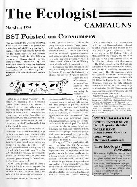 Resurgence & Ecologist – Campaigns May-June 1994
