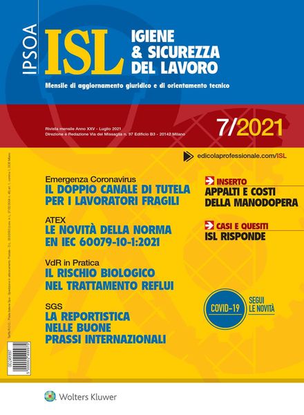 Igiene & Sicurezza del Lavoro – Luglio 2021