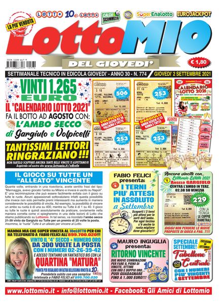 Lottomio del Giovedi – 2 Settembre 2021