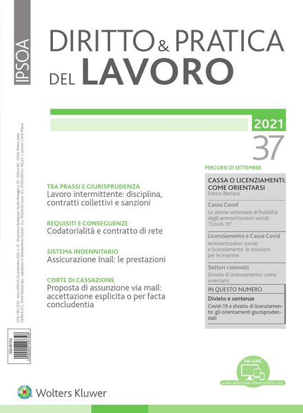 Diritto e Pratica del Lavoro – 25 Settembre 2021