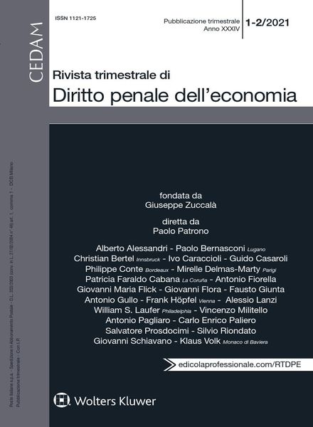 Rivista Trimestrale di Diritto Penale dell’Economia – N.1-2 2021