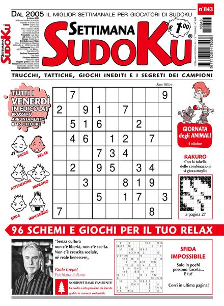 Settimana Sudoku – 06 ottobre 2021