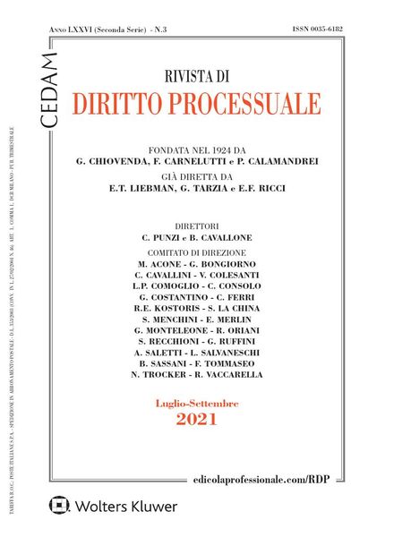 Rivista di Diritto Processuale – Luglio-Settembre 2021