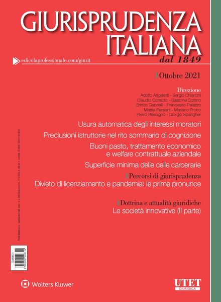 Giurisprudenza Italiana – Ottobre 2021