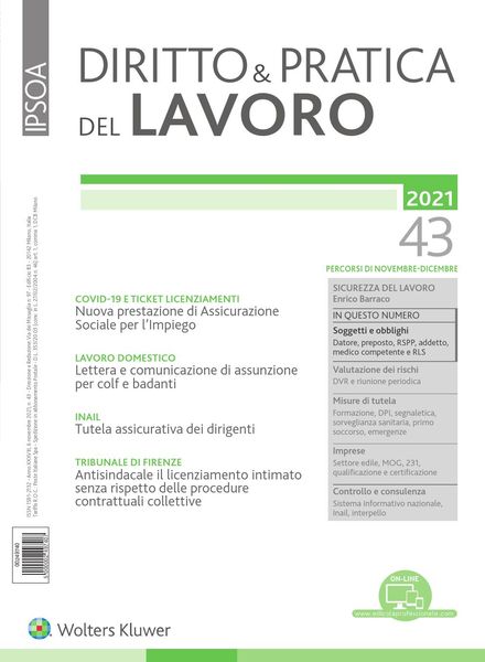 Diritto e Pratica del Lavoro – 6 Novembre 2021
