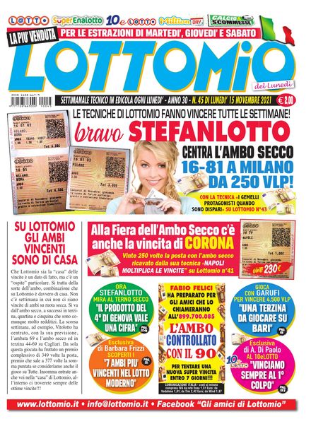Lottomio del Lunedi – 15 Novembre 2021