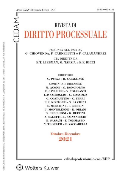 Rivista di Diritto Processuale – Ottobre-Dicembre 2021