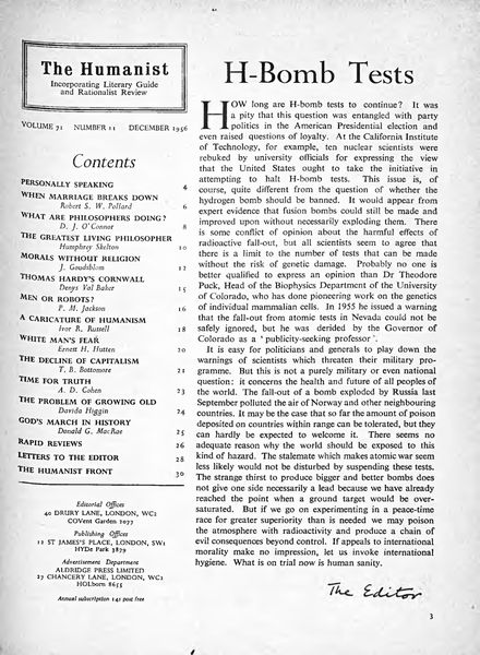New Humanist – The Humanist, December 1956