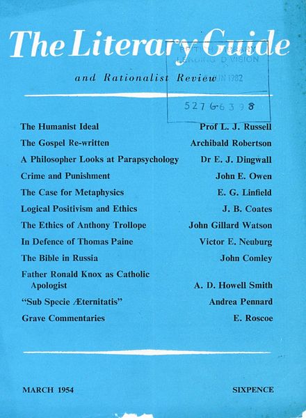 New Humanist – The Literary Guide March 1954