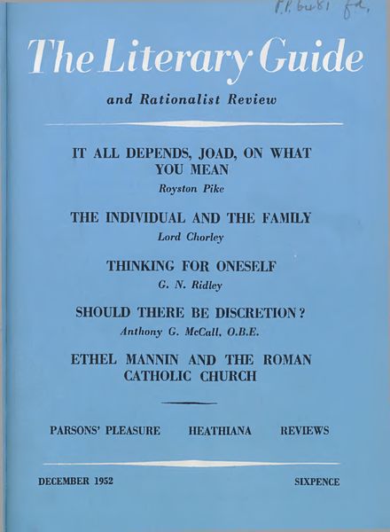 New Humanist – The Literary Guide, December 1952
